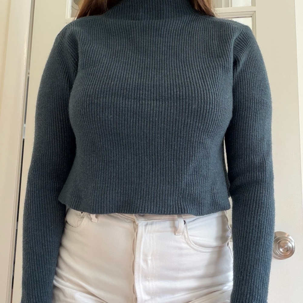 Dress the Population Dark Teal Ribbed Mock Neck Cropped Sweater